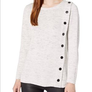 Nic+zoe Melange-knit Snap Sweater In Moondust